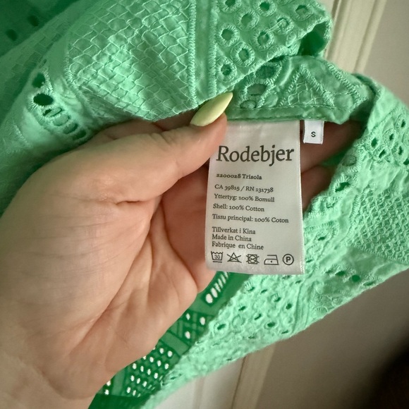 Rodebjer jade green cotton broderie anglaise long-sleeved mini dress - One size - Picture 5 of 6